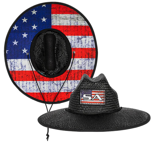 SA Under Brim Straw Hat | American Flag 2.0 | Black