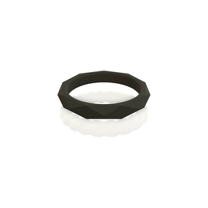 QALO Women's Stackable Silicone Wedding Ring Set- White/Black