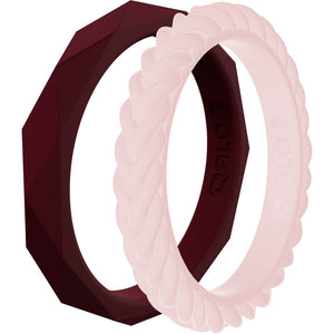 Women's QALO Stackable Silicone Wedding Ring Set- Maroon and Blush