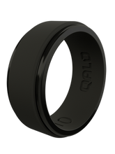 Load image into Gallery viewer, QALO Standard Men&#39;s Black Step Edge Polished Silicone Ring
