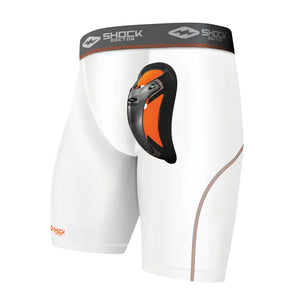 Shock Doctor Ultra Pro Compression Short with Ultra Carbon FlexCup white. baseball shorts with cup.