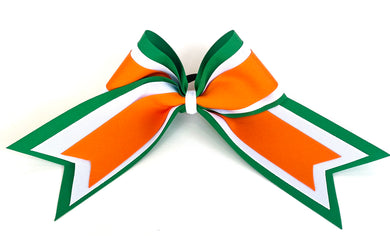 Nooga Bows Triple Ribbon Layered Hair Bow - Emerald Green, White, Orange