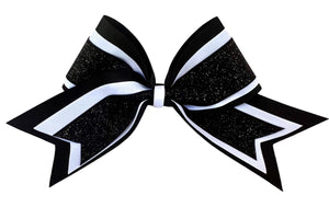 Elite Hair Bows: Triple Ribbon Layered Cheer Hair Bow - Black, White, Black Glitter