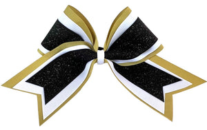 Elite Hair Bows: Triple Ribbon Layered Cheer Hair Bow - Vegas Gold, White, Black Glitter