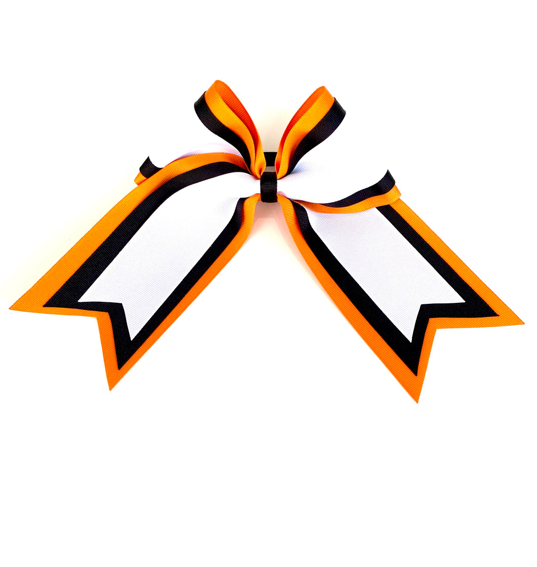 Elite Hair Bows: Triple Ribbon Layered Cheer Hair Bow - Orange, Black, White