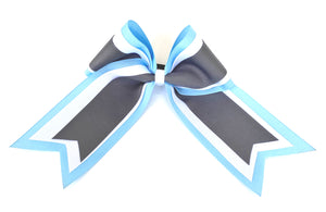 Elite Hair Bows: Triple Ribbon Layered Cheer Hair Bow - Carolina Blue, White, Gray